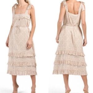 Cleobella Zane Midi Cream Blush Floral Sleeveless Tiered Ruffle Dress Size XS